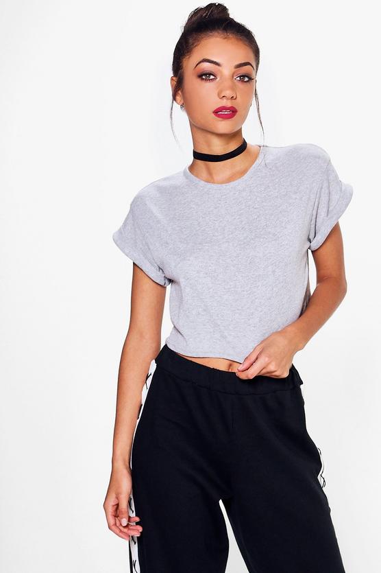 Maya Roll Sleeve Crop Cotton T-Shirt